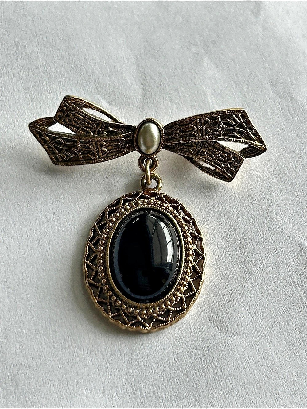 Black & Gold Bow Brooch